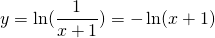y=\ln(\displaystyle\frac{1}{x+1})=-\ln(x+1)