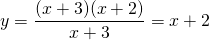 y=\displaystyle\frac{(x+3)(x+2)}{x+3}=x+2